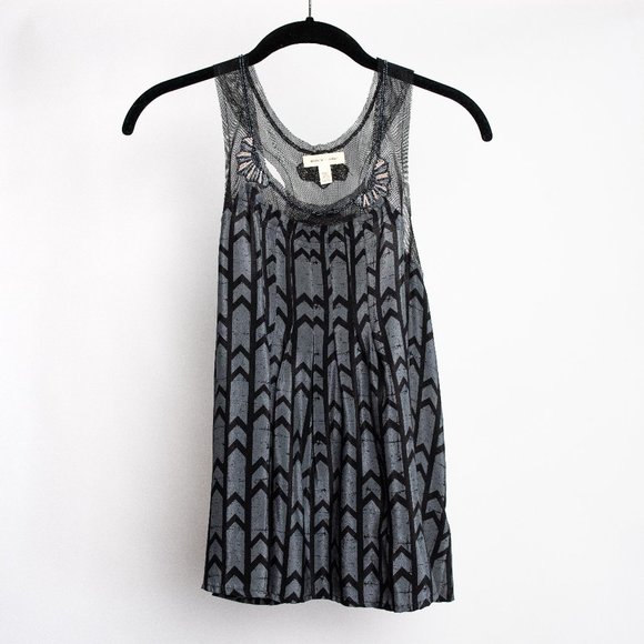 UO Silence + Noise Silk Chevron Print Beaded Tank - Picture 1 of 7